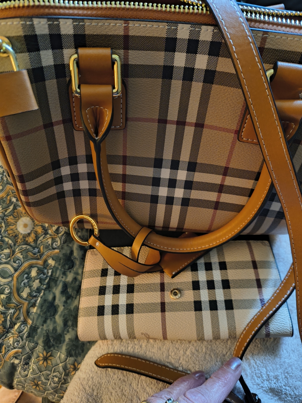 Classic Check 25 cm Speedy Bag in Tan Leather Trim/ With Matching Wallet